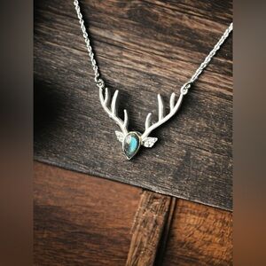 Labradorite Sterling Silver Deer Head Necklace